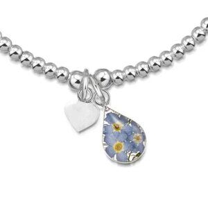 *NIB* Elasticized Bracelet Silver Beads with Forget-Me-Not Charm Sterling